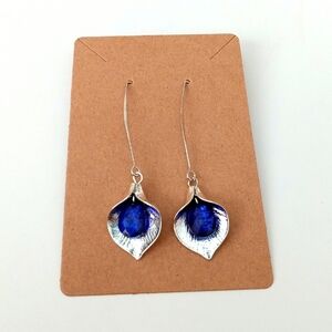 Elegant Silver and Blue Leaf Earrings